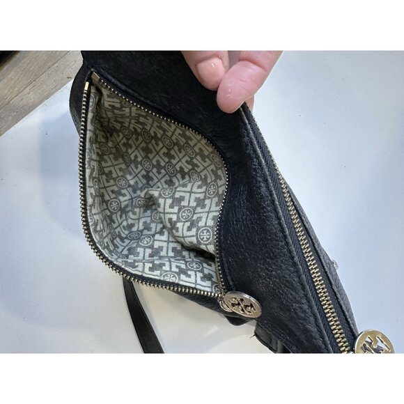 Tory Burch Crossbody Leather Bag Black Gold Logos Zipper Limited Edition - Picture 9 of 9